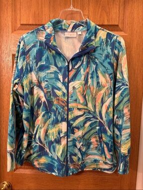 Belle by Kim Gravel Tropical Brushstroke Top in Teal, Blue & Coral